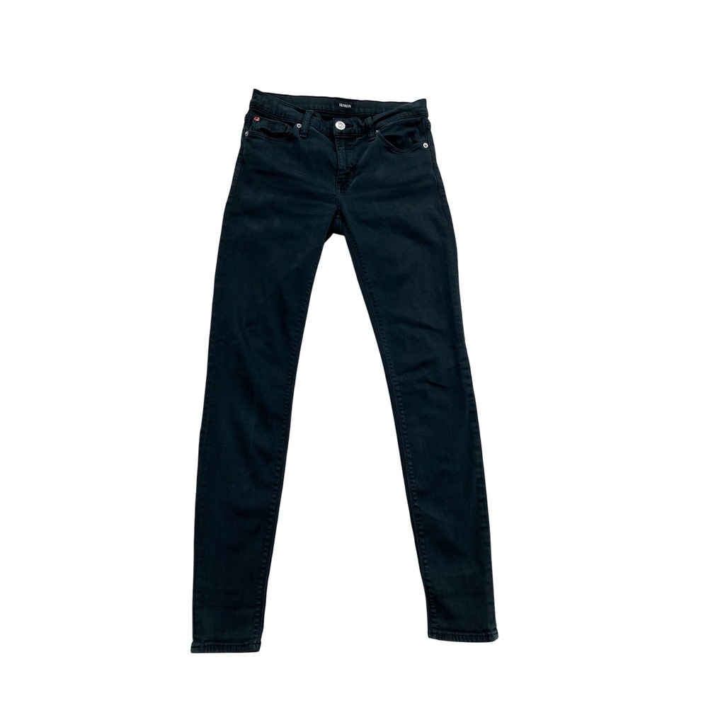 Hudson Skinny Jeans Faded Black Denim Mid Rise Slim Fit Tapered Leg Womens 25